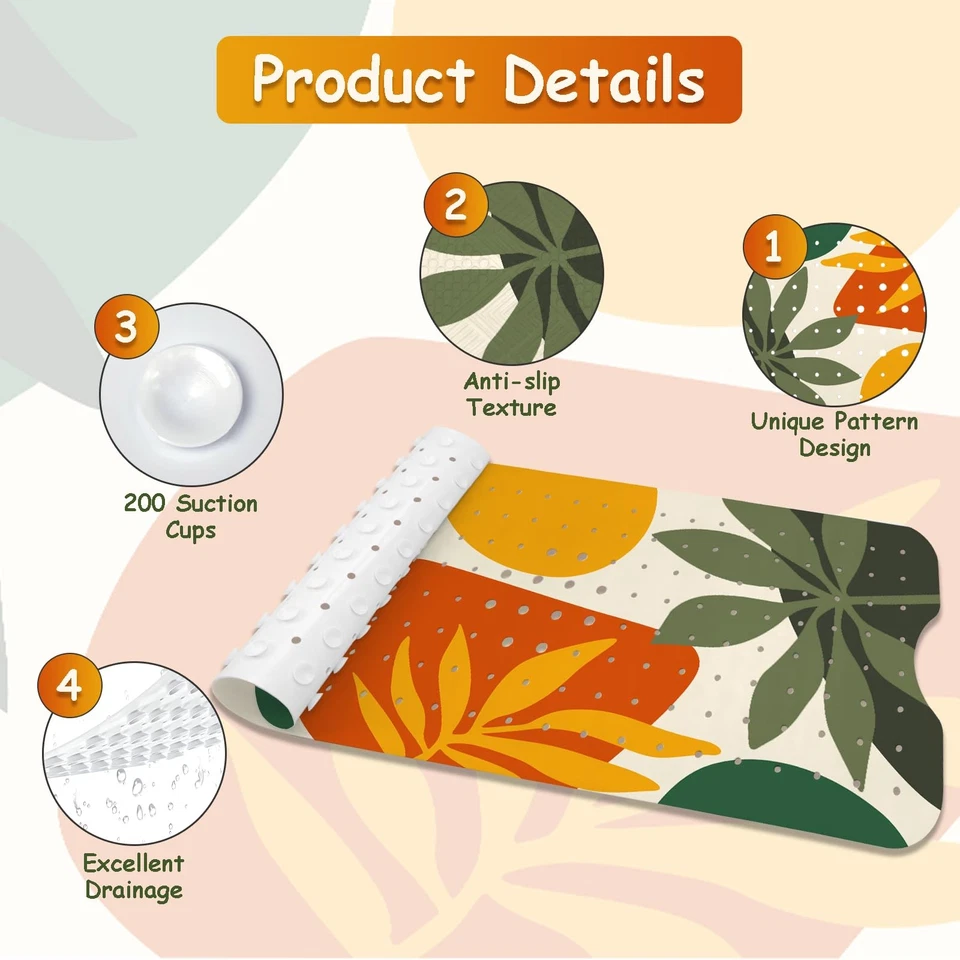 Alfombra de bañera antideslizante, alfombra de baño bohemia para bañera, alfombra de bañera extra larga ducha... Foto 4 de 4