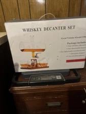 Whiskey Decanter Globe Set with 4 Etched Whiskey Glasses - for Liquor Scotch ...