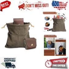 Foraging Pouch Leather Canvas Collapsible Bag Water Resistant Outdoor Camping...