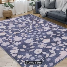 Bliss Blue Floral Soft Machine Washable Pet & Kid Friendly Indoor Area Rug 5 x 7
