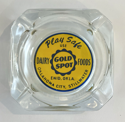#ad #ad Vintage Glass Advertising Ashtray PLAY SAFE USE GOLD SPOT DAIRY FOODS Enid OK $49.99