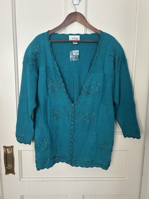 Vtg 90s Y2K Worthington Floral Embroidered Beaded Cardigan Womens Size 18W NWOT