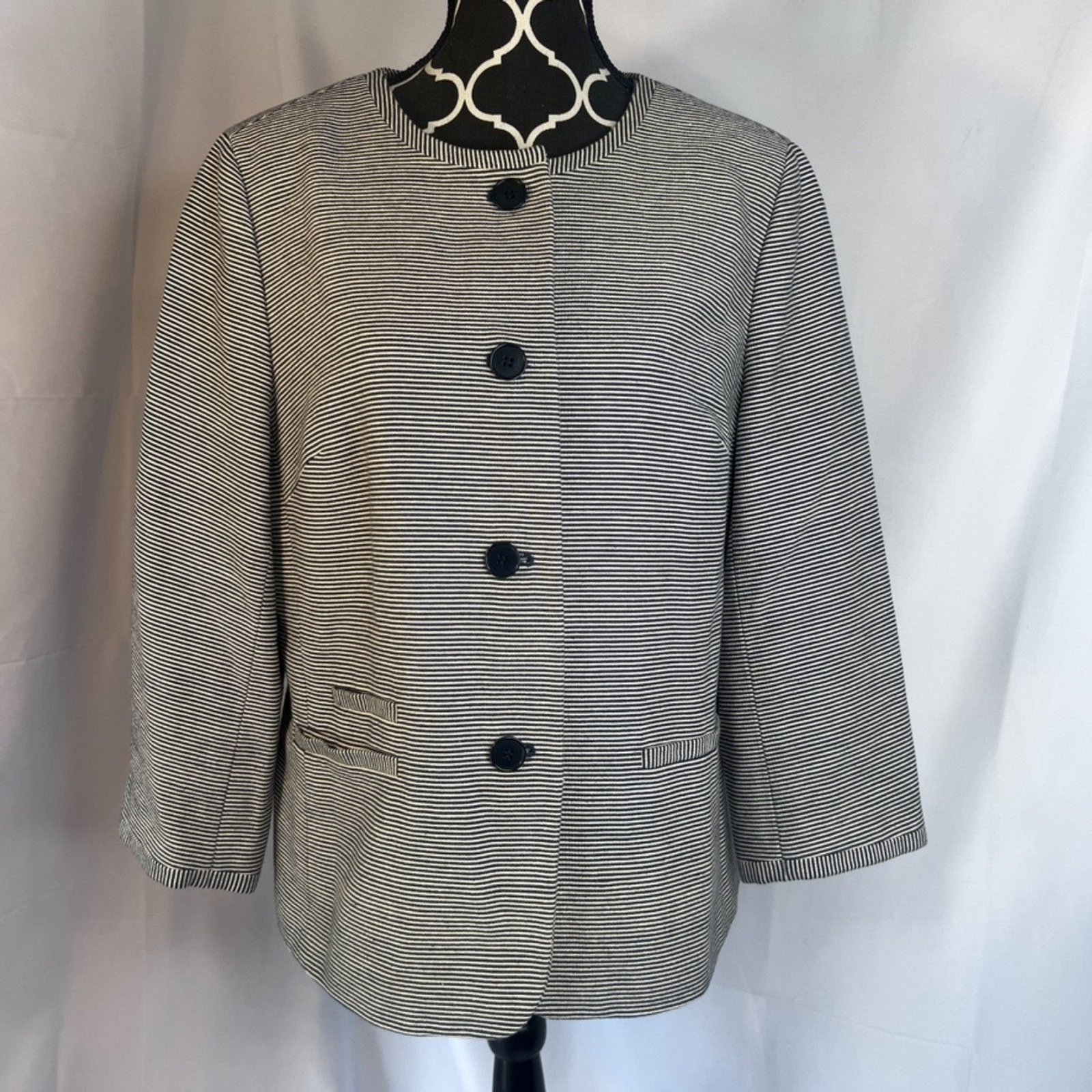 Talbots Striped Single Breasted 4 Button Cotton B… - image 8