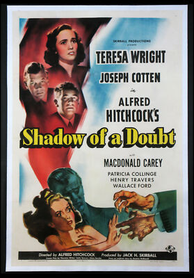 SHADOW OF A DOUBT JOSEPH COTTEN TERESA WRIGHT ALFRED HITCHCOCK 1943 1-SHEET