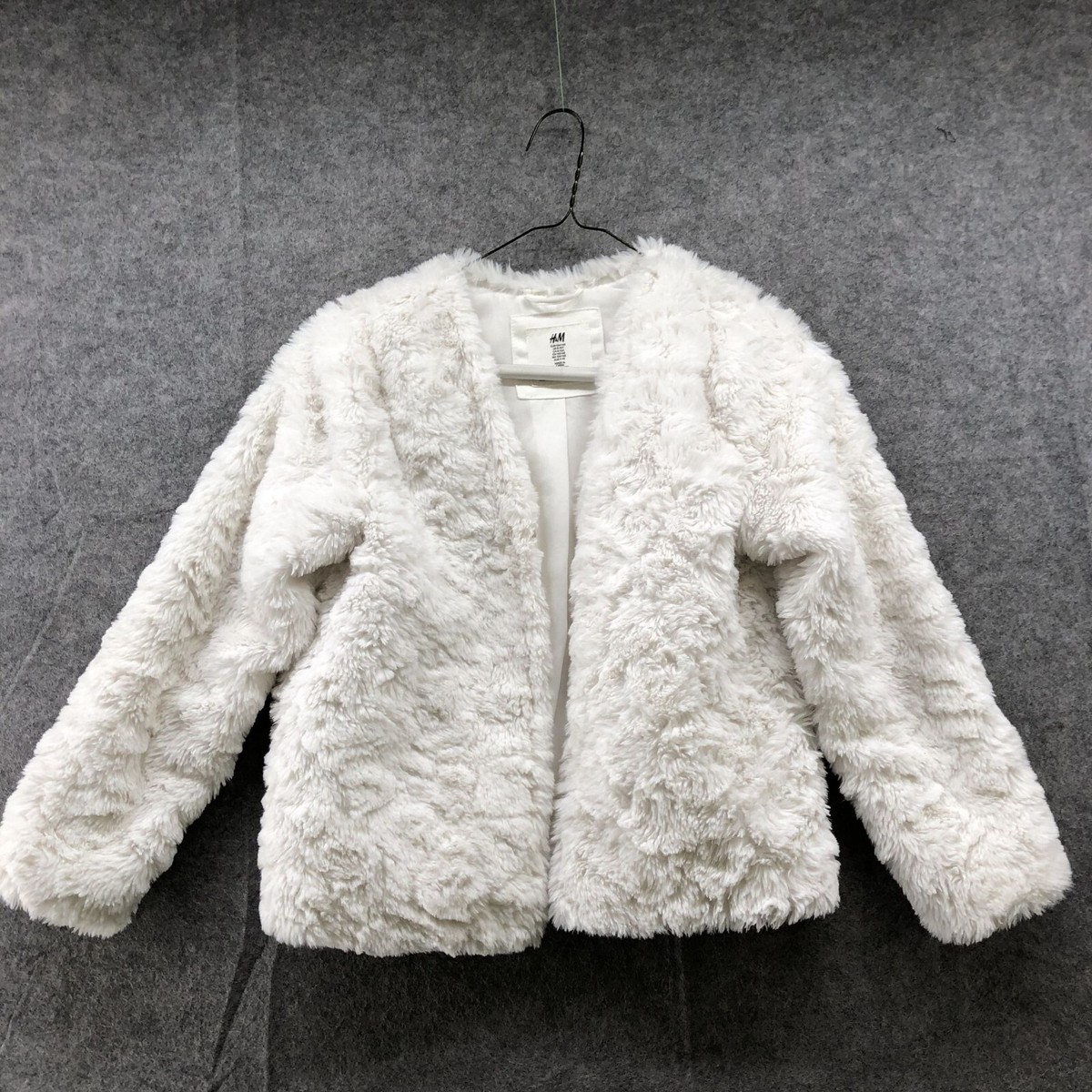H&M Girls Size 8-10 White Faux Fur Jacket Soft Fuzzy Formal One