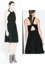Zara Midi Greek Rope Dress XS 6 Open back backless black flowy beach summer punk