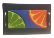 Hogares Club Serving Tray Black Wood Steel Handles Laminated:Orange&Lime,BlueVTG