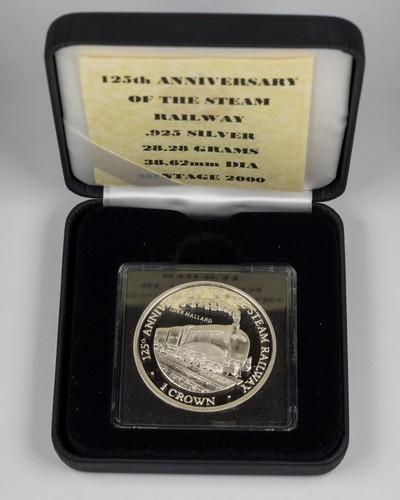 1998 Isle of Man Anniv. of Steam Railway Mallard crown silver proof - Picture 3 of 5