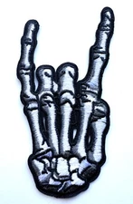 Skeleton Rock Finger  Embroidered Patch Iron-On Rock Skull Hand Appliqué LS-63