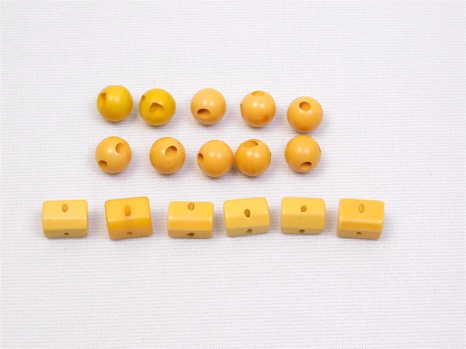 Vtg Set Of 16 Round & Abstract Butterscotch Bakelite and Plastic Buttons Beads - Image 2 of 3