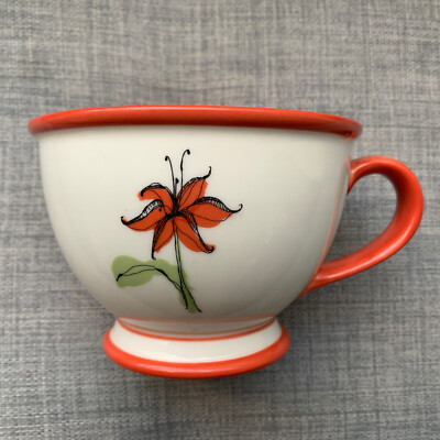 Starbucks Teavana Tiger Lily Large 10 oz White Orange Trim Teacup 2006