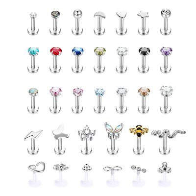 Drperfect 33PCS 16G Stainless Steel Internal Thread CZ Stud Piercing Jewelry ...
