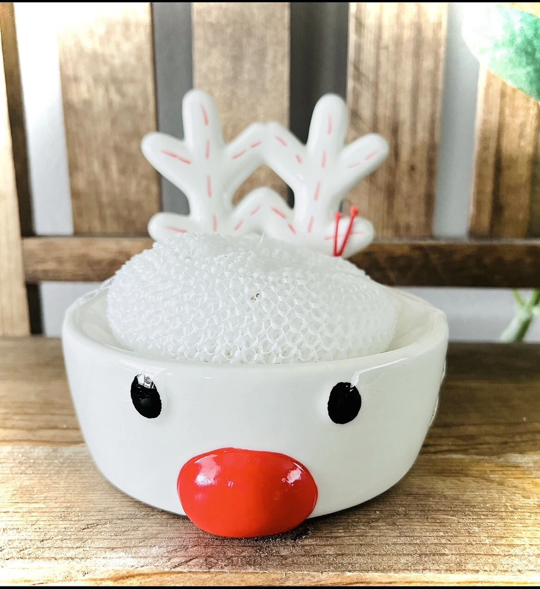 New Reindeer CHRISTMAS Candy Dish / Sponge Holder Cute W Rae Dunn