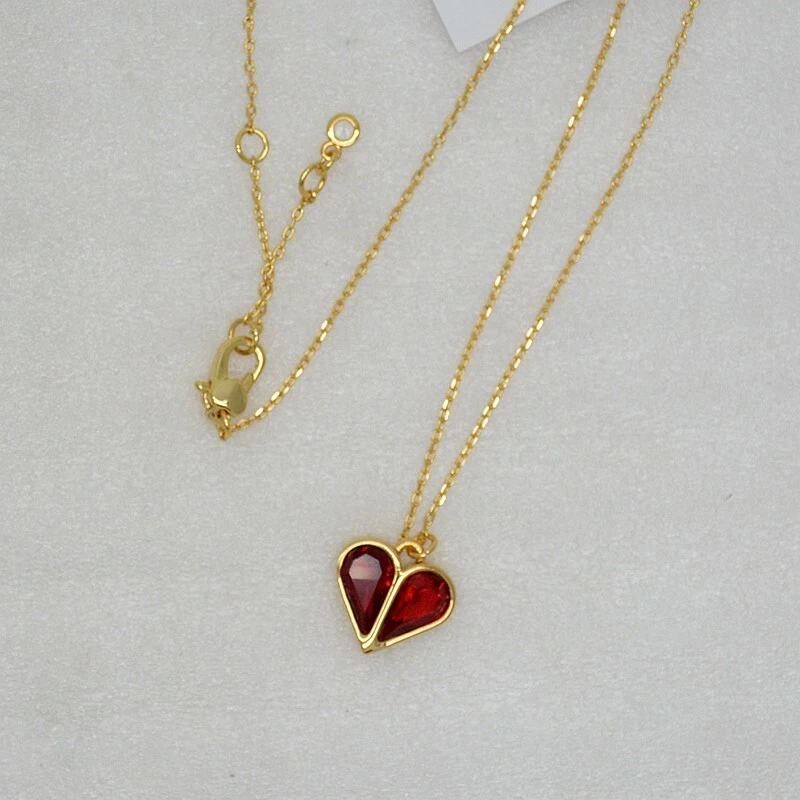 Gold red 2024 heart necklace
