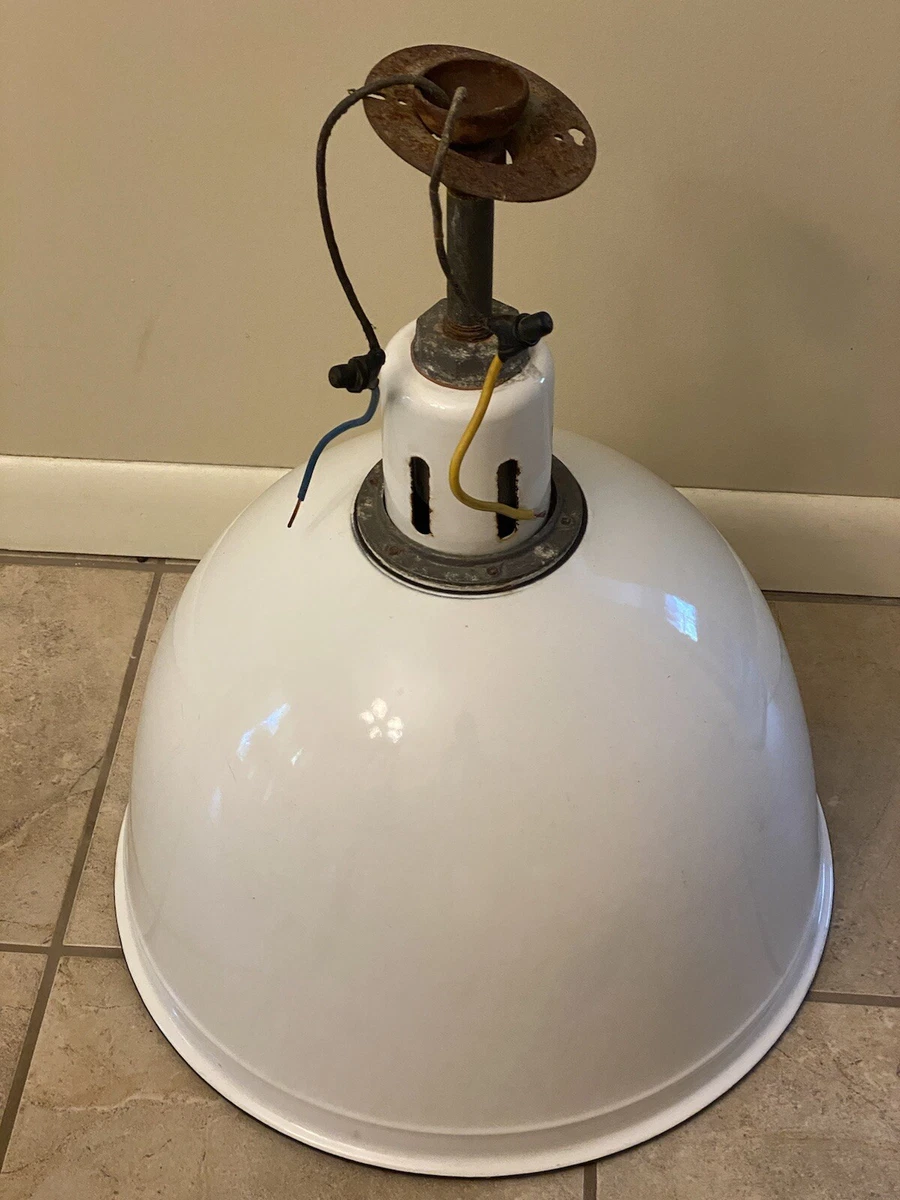 Vintage 18' White Porcelain Enamel Barn Gas Station Industrial Light Fixture  | eBay