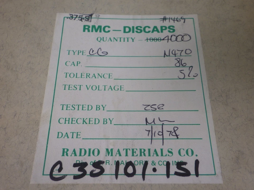 NOS 复古电子盒 批量 4000 个薄膜电容器 RMC 光盘 86 N470 5% — 第 2/4 张图片