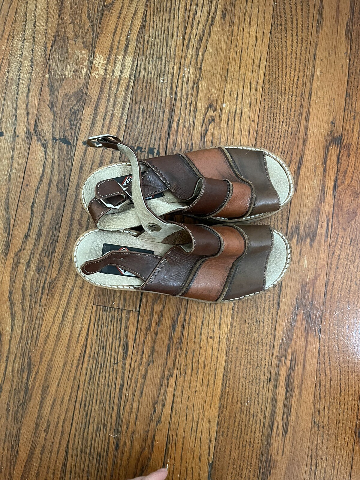 Vintage Patchwork Leather Platform Sandals Size 5… - image 2