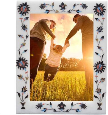 Giftable Frame Border Pattern Inlay Work White Marble Photo Frame Birthday Gifts
