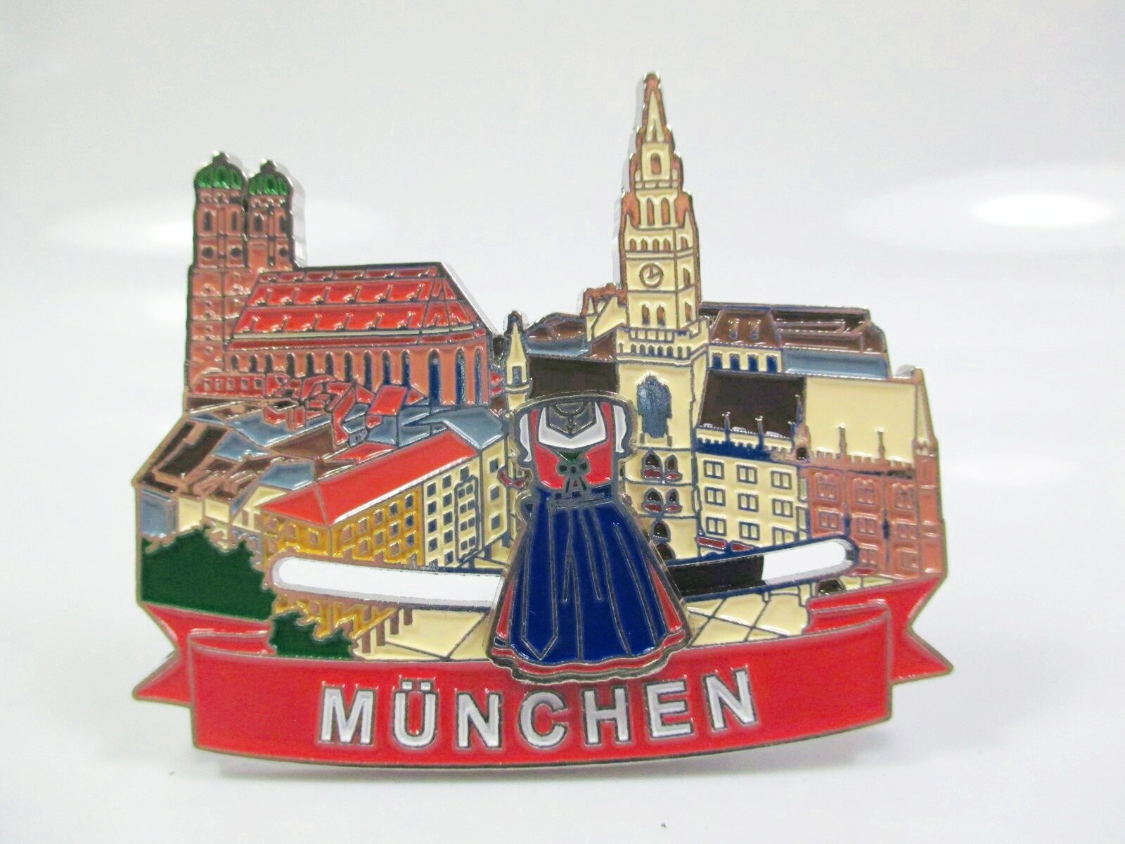 Munich Bavaria metal magnet souvenir with dirndl slider Germany