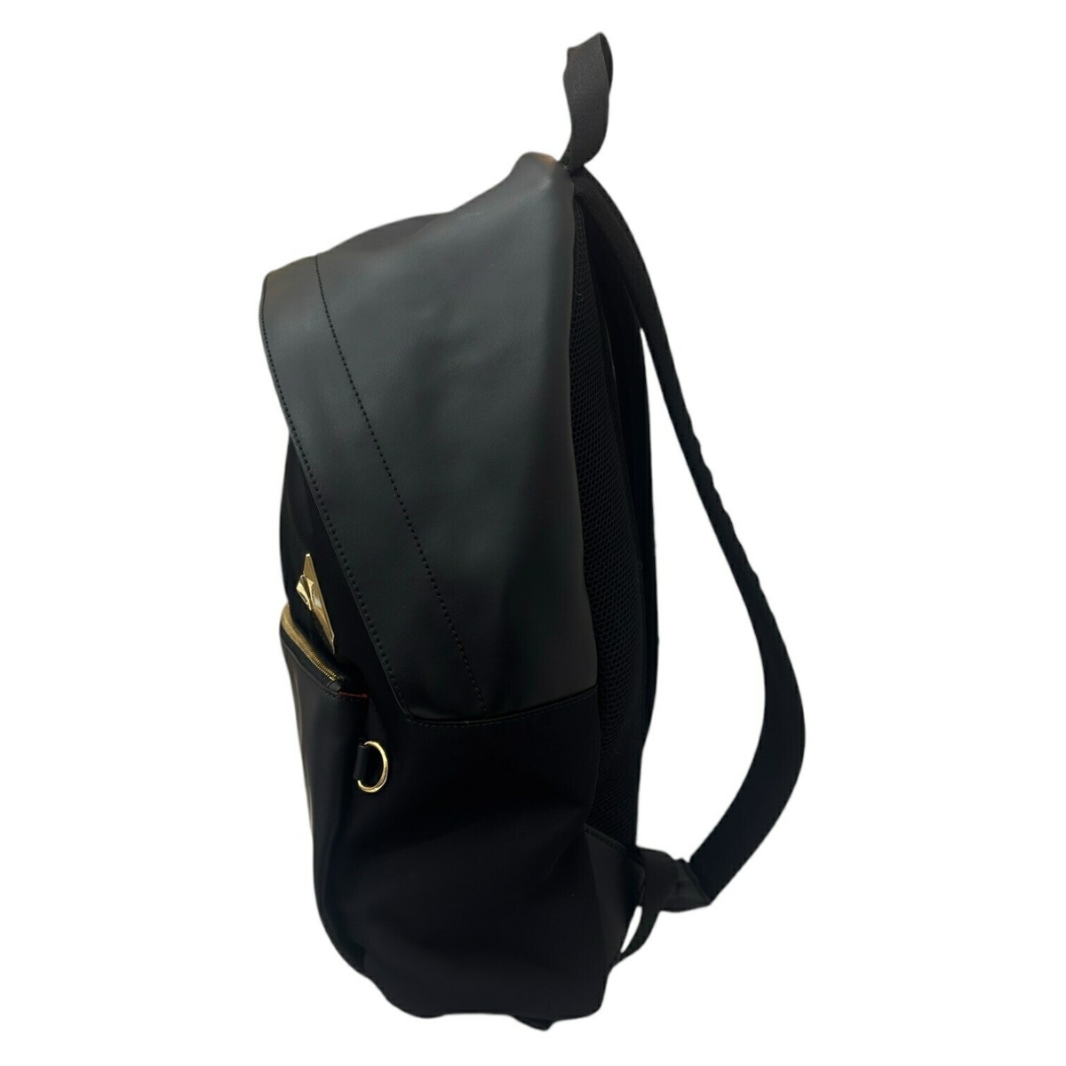 FENDI Monster Bugs Backpack Black Leather Nylon Metal Plated GOLD