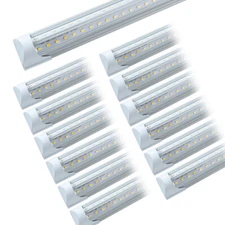 8FT LED Shop Light T8 Linkable Ceiling Tube Fixture 75W Bright White 6000K Clear