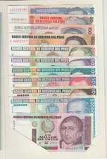 Peru banknote 11 Denomination Inti set in official folder, 1987-90, UNCIRCULATED