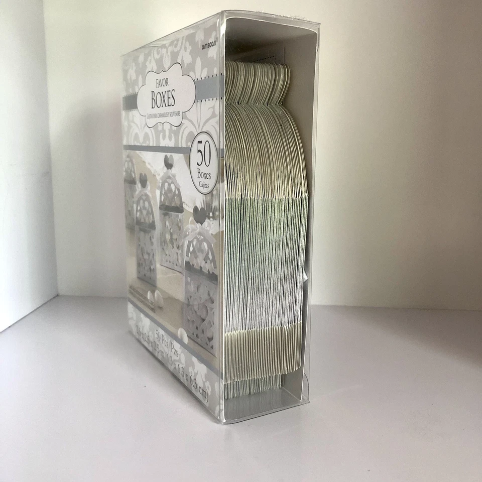 50 CAJAS DE FAVOR DE LINTERNA RECORTADA PLATEADAS Boda Baby Shower Cumpleaños Fiesta Suministros Foto 3 de 4