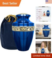 Elegant Grecian Blue and Gold Cremation Urn for Adult Ashes - 200 lb Capacity