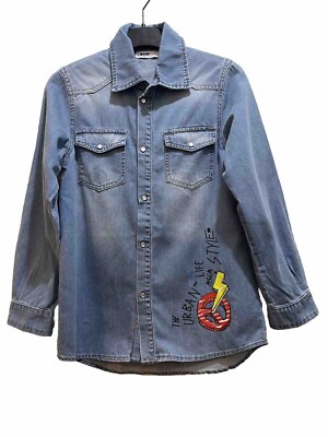 MSGM Kinder Jeanshemd aus Baumwolle mit Logo-Print.