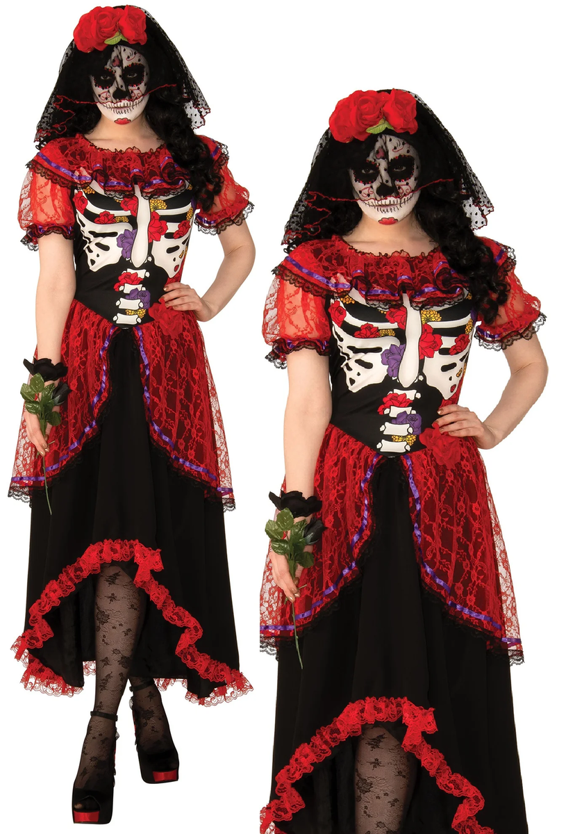 Day Of The Dead Ladies Mexican Fancy Dress Halloween Costume Skeleton | eBay