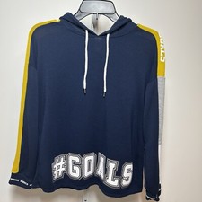 No Boundaries Women  s Navy Multi Color Hoodie with Graphics Goals Size L