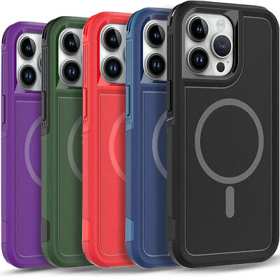 Case Phone Cover Shockproof Mag +Glass Screen For iPhone 15 Pro Max 15 / 15 Plus
