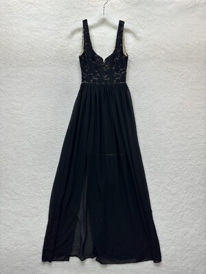 Gianni Bini Prom Dress XS Black Mesh Formal Maxi Lace Empire Waist Slit  Long | eBay