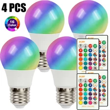 4 PCS 16 Colorful RGBW LED Light Bulb E27 Bright Party Disco Club Lamp w/ Remote
