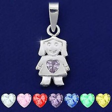 Sterling Silver Flat 1/8" Thick Girl Crystal Heart Charm