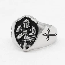Knights Templar Sword Armor God Warrior Ring Stainless Steel Crusade Cross Ring