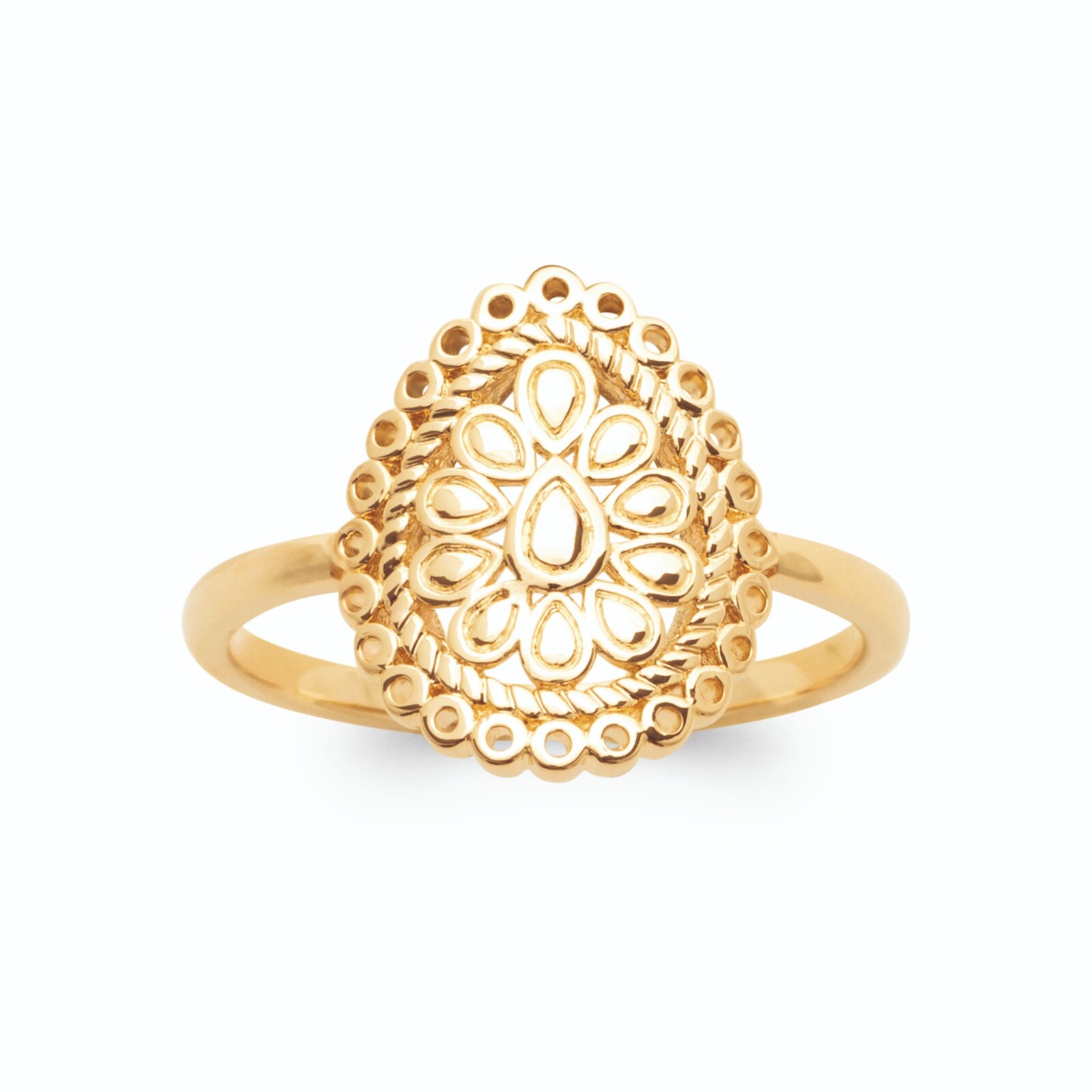 Bague en plaqué or anti-allergie et son cabochon floral en goutte résistant