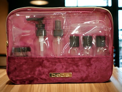NWT BEBE PINK PURPLE 11  PIECE SET TRAVEL BOTTLE CASE  BAG COSMETIC AIRLINE TSA