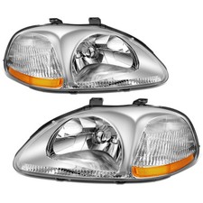 For 96-98 Honda Civic Ekejem Chrome Housing Amber Corner Headlightlamp Set For 96-98 Honda Civic Ekejem Chrome Housing Amber Corner Headlightlamp Set