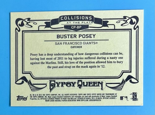 2013 Topps Gypsy Queen Buster Posey Collisions At The Plate #CP-BP Giants - Picture 2 of 2