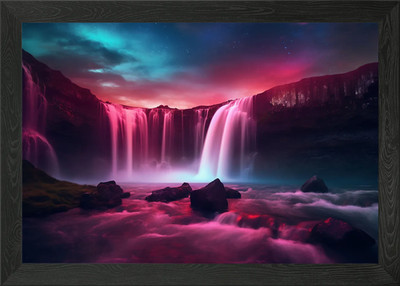 Bunter Himmel und Wasserfall gerahmtes Wandbild Poster Leinwanddruck Bild