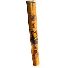 Vintage Folk Art Wooden Bamboo RainStick hand carved painted 28