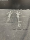 Glass Vase Art Glass Trumpet Lily Shaped Clear Pedestal Stem Tall Small Pair — photo 3