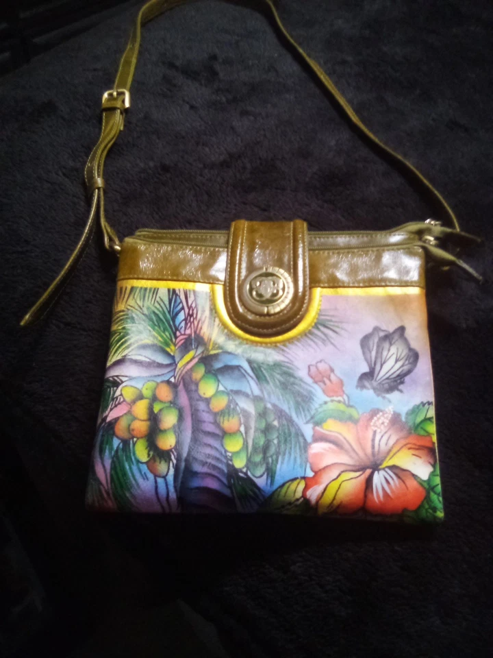 Bandolera de cuero vintage SHARIF Artistic Expressions pintada a mano Foto 2 de 4