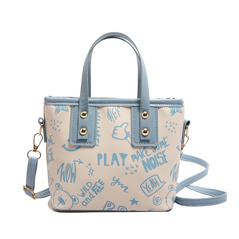 Moda Bolso Cuadrado Pequeño de Hombro Informal con Letras y Patrón de Graffiti para Mujer