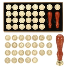 26 Letters Vintage Alphabet Wax Seal Stamp Kit 2pcs Handles Gift Box Style 5