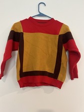 VTG 70s Color Block Red/Brown/Yellow Size M Children's Long Sleeve Sweater