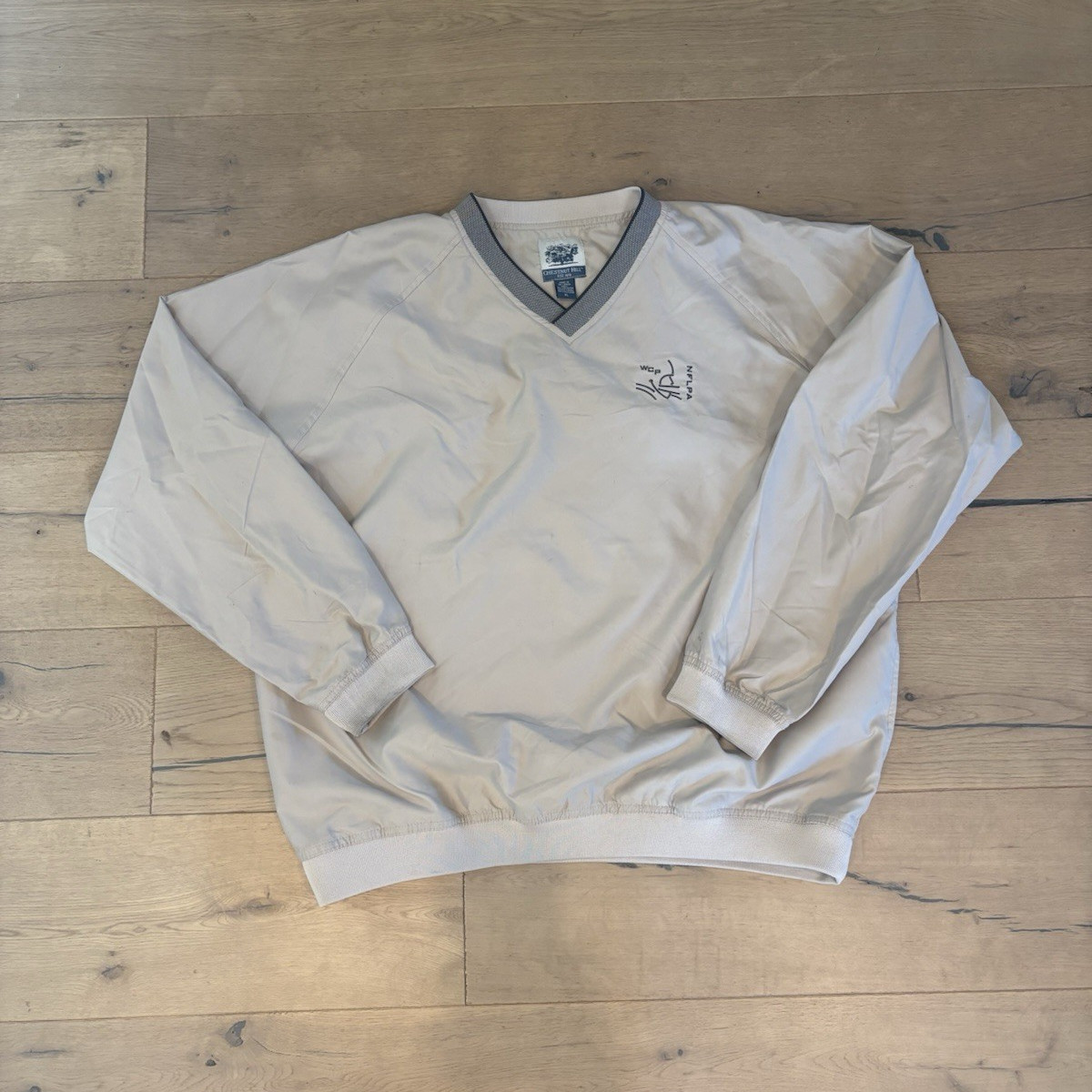 Vintage Chestnut Hill Beige Men's Windbreaker Embroidered Jacket V-Neck