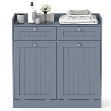 COSTWAY Double Tilt-Out Laundry Hamper Cabinet with 2 Drawers-Grey