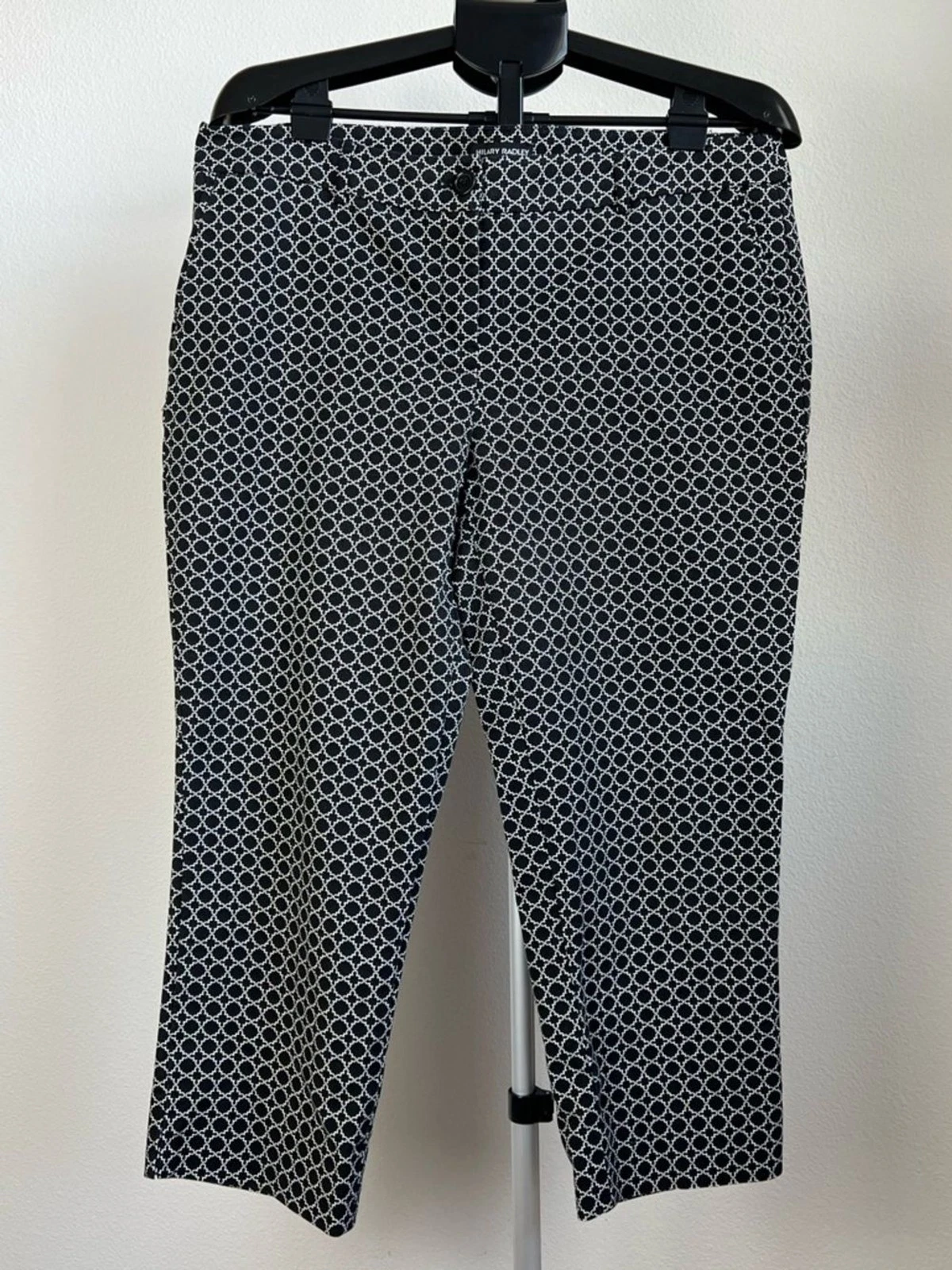 Hilary Radley Capri Pants Womens Size 14 Black White Geometric Stretch Crop Work